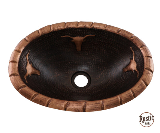 Oval Copper Sink with Longhorn Bull Design