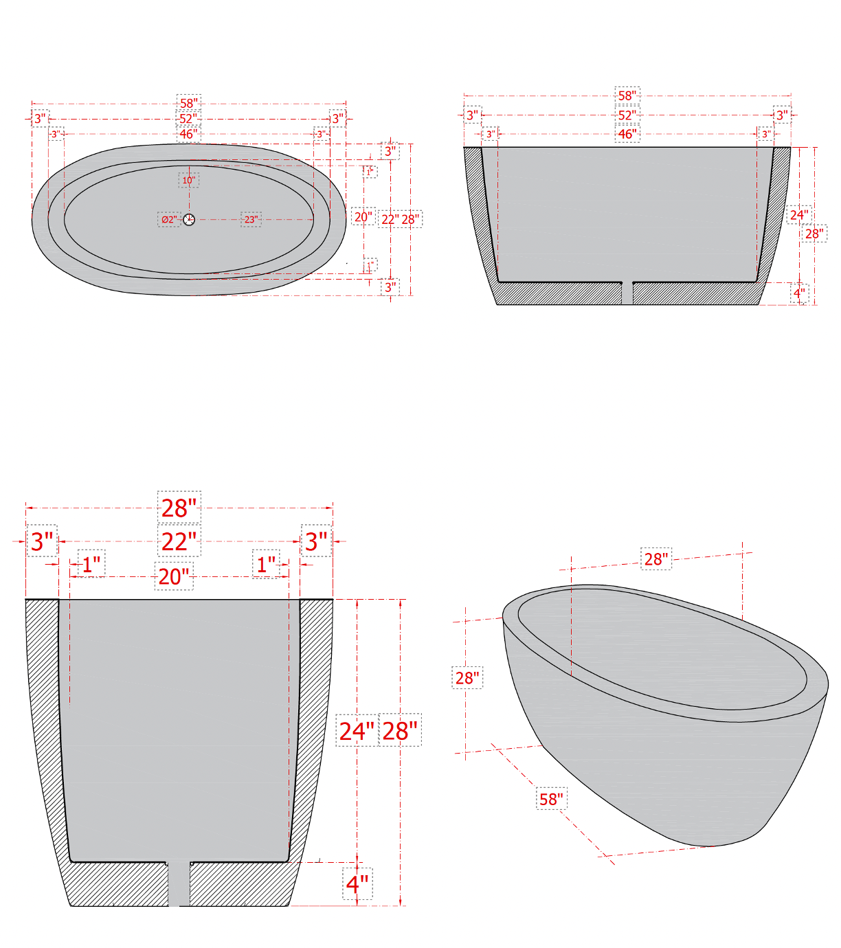 Modern Double Wall Copper Bathtub