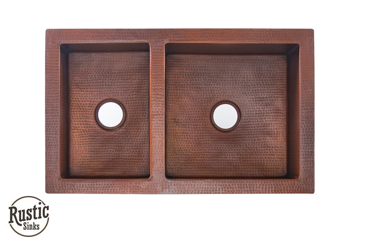 Classic Copper Farmhouse Sink 60/40 Split