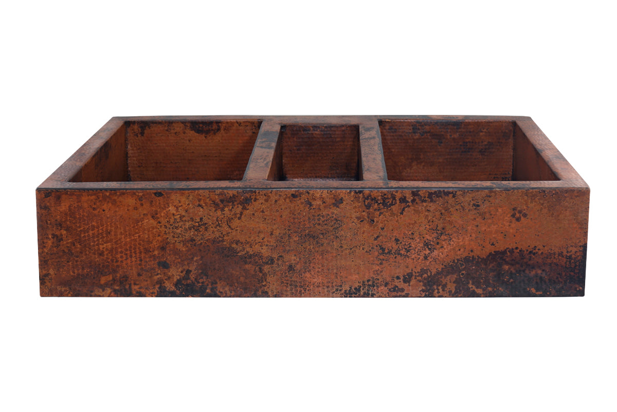 Extra Large Copper Farmhouse Sink with Triple Bowl