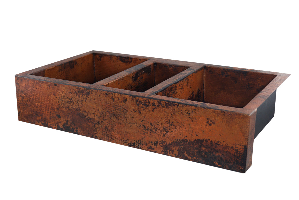 Extra Large Copper Farmhouse Sink with Triple Bowl