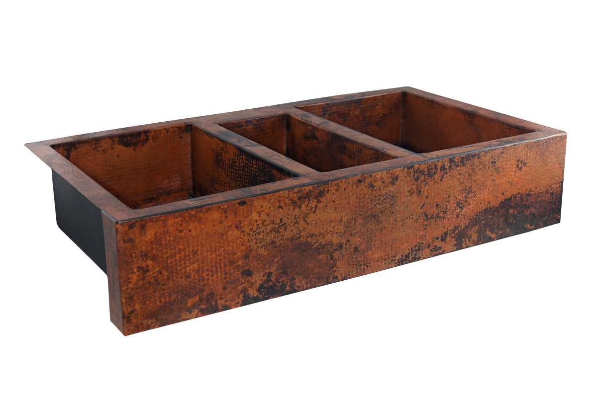 Extra Large Copper Farmhouse Sink with Triple Bowl