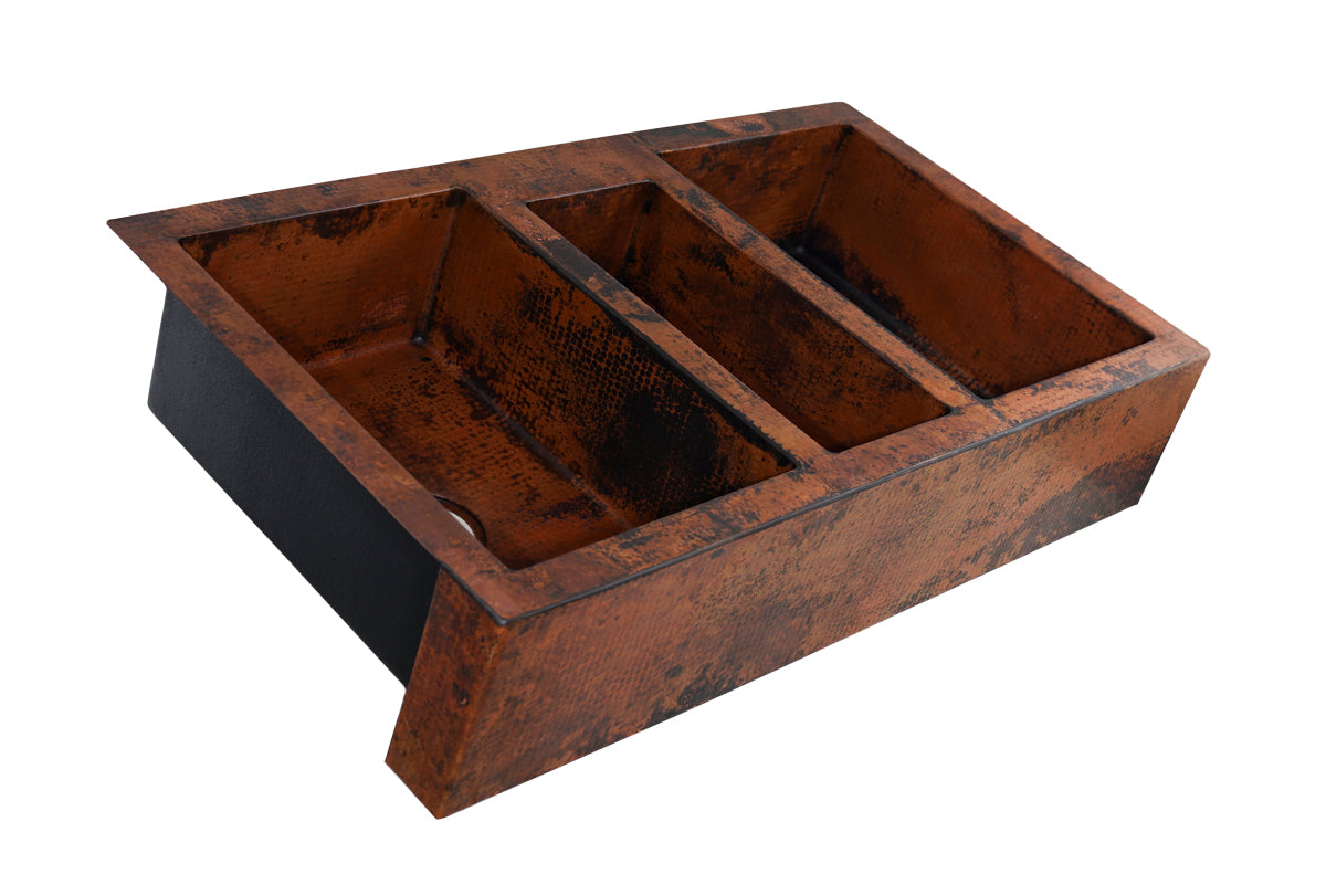 Extra Large Copper Farmhouse Sink with Triple Bowl