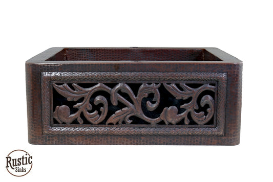 Copper Farmhouse Sink with Cutout Scroll Design