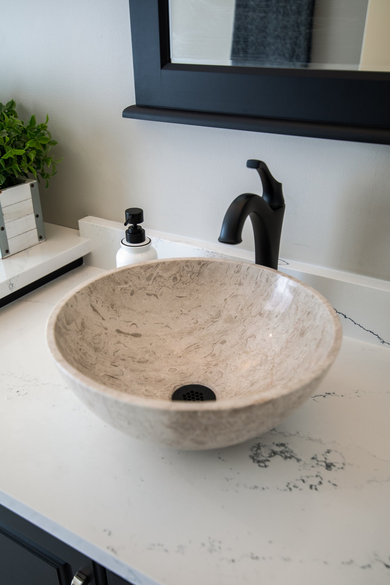Small 14" Vessel Sink Bowl - Polished Penny Grey Marble