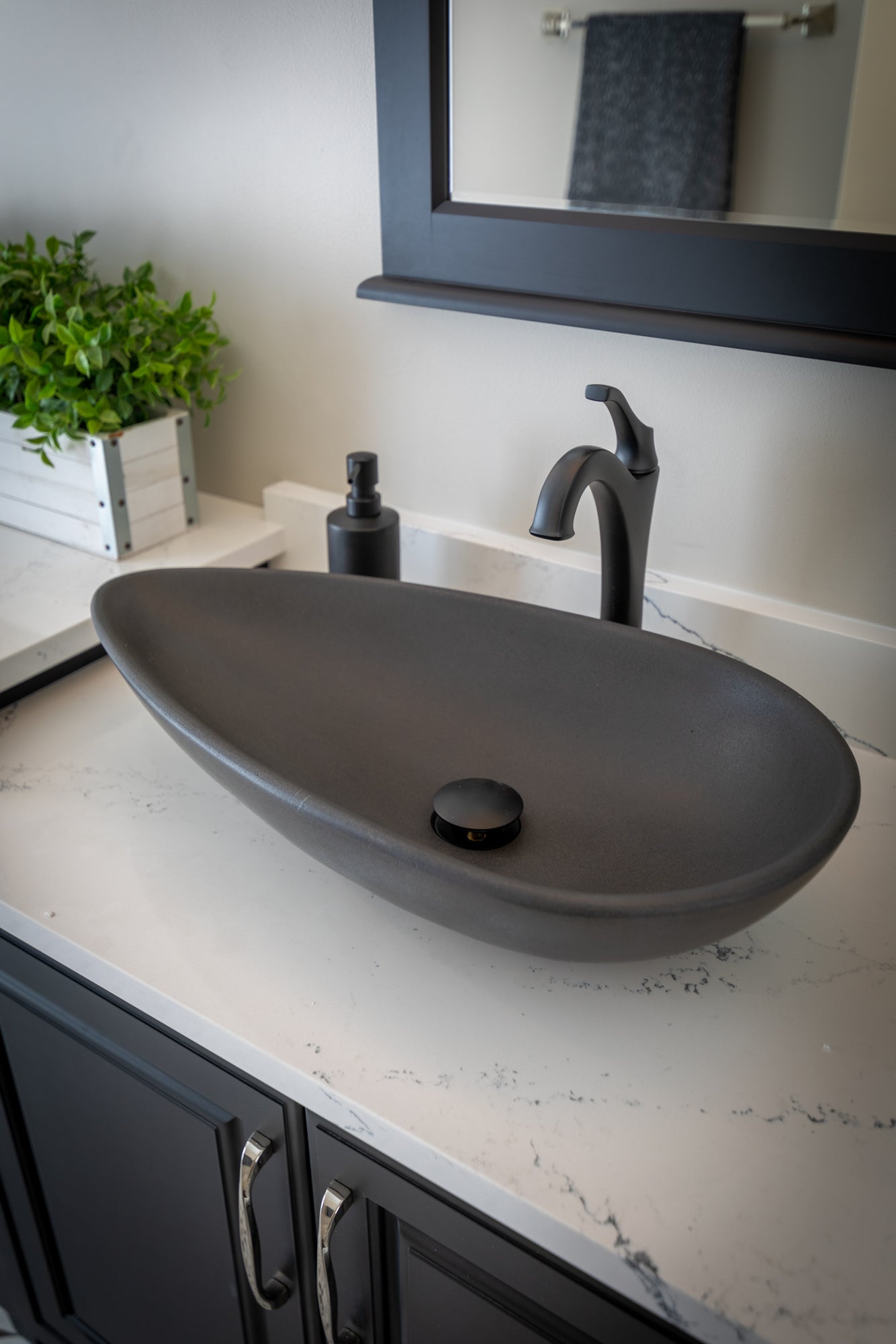 Pod Shaped Vessel Sink - Black Lava Stone