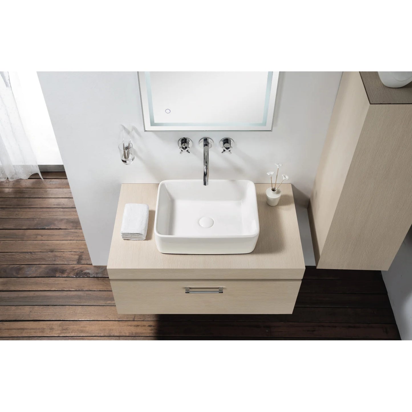 French Petite White Ceramic Rectangular Vessel Sink