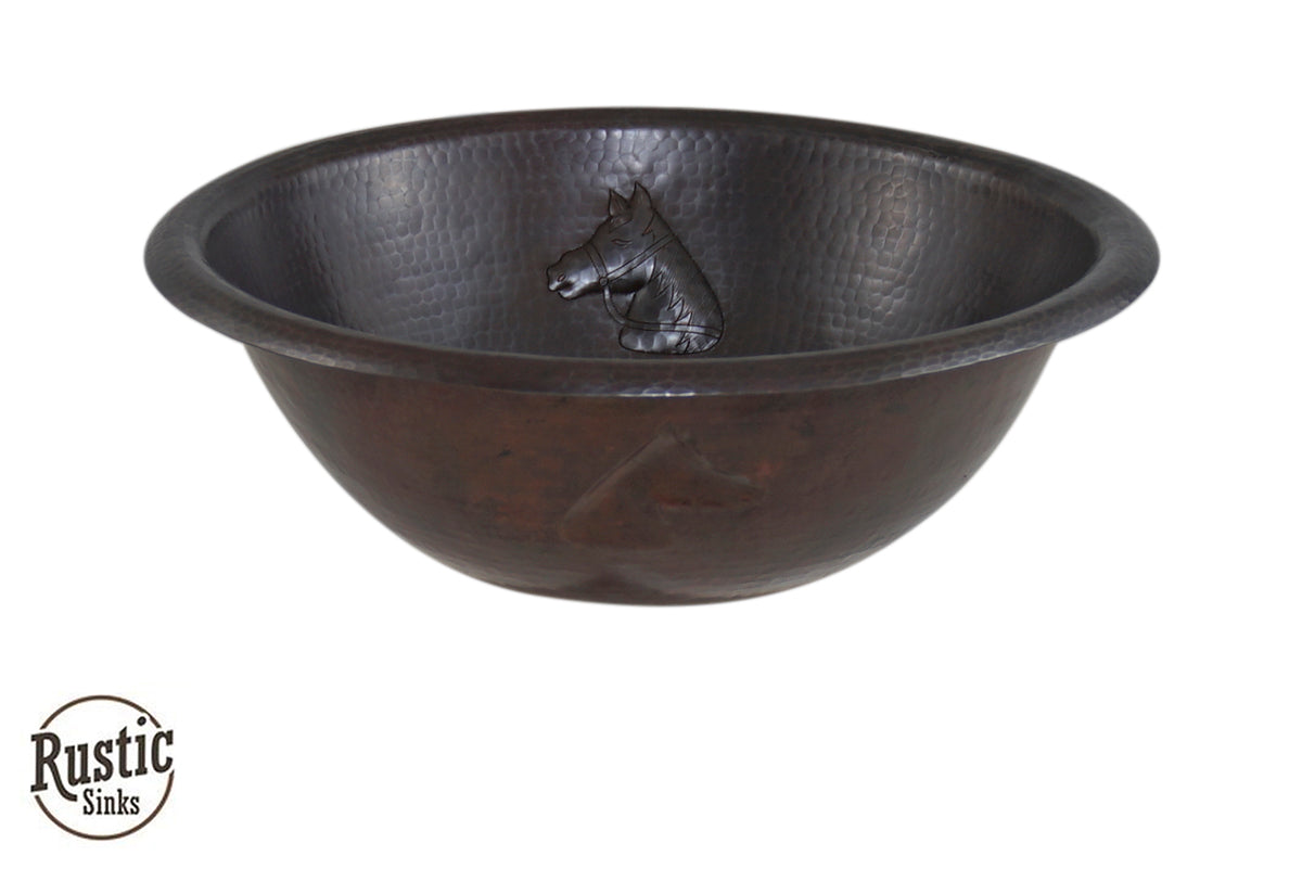 Round Hammered Copper Sink with Horses