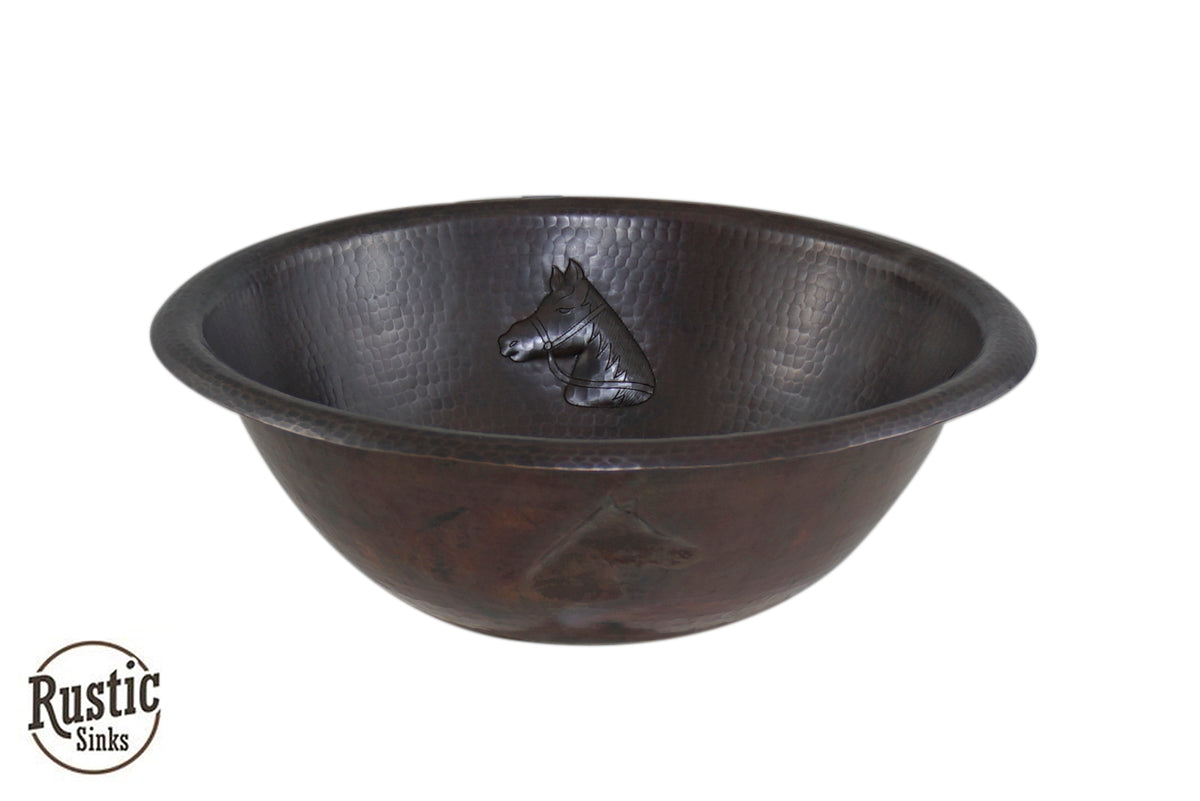 Round Hammered Copper Sink with Horses