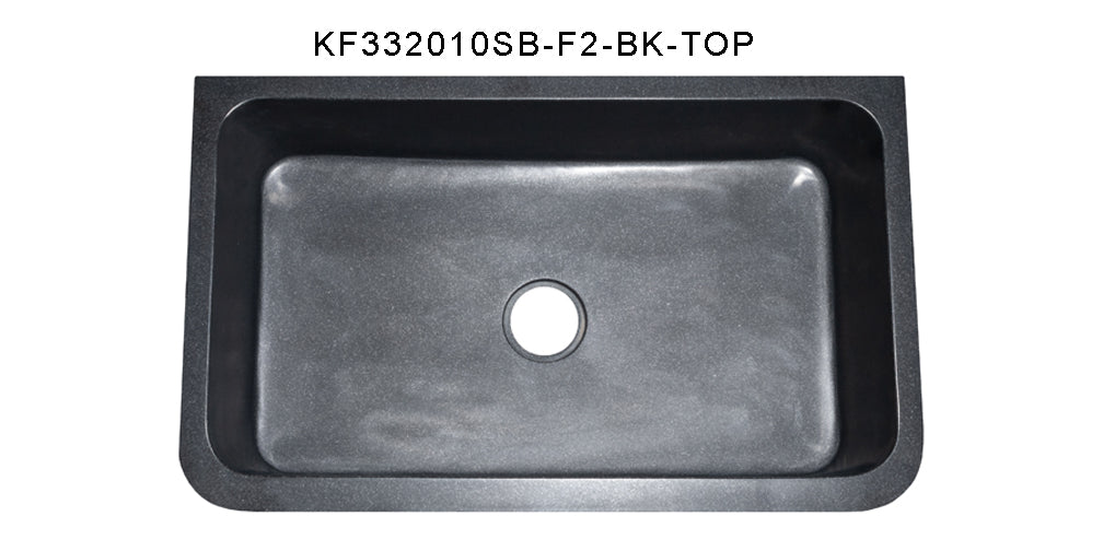 33" Black Granite Farmhouse Sink with Hand-Carved Floral Front | Artisan Stone Sink