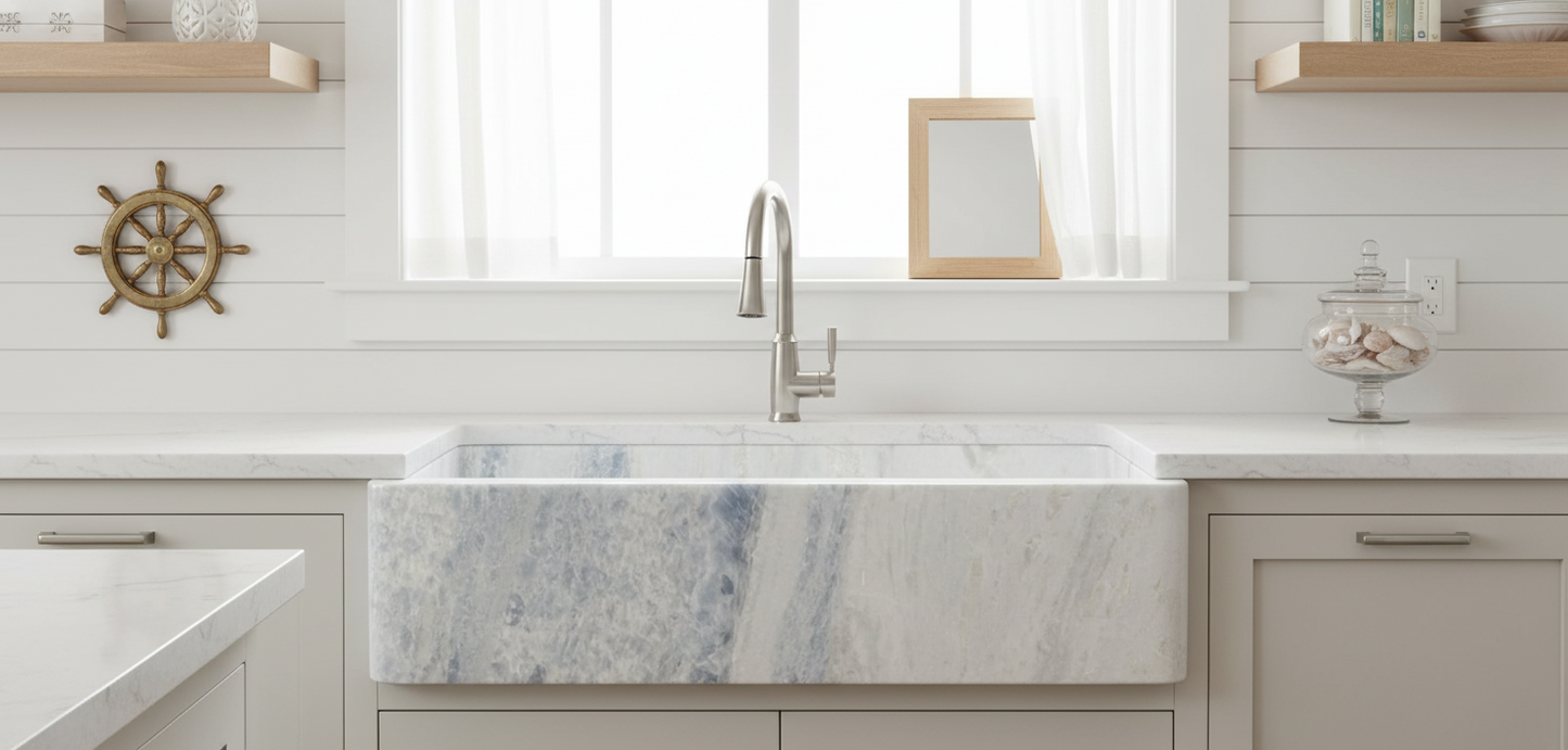 33" Cloud Blue Quartzite Stone Farmhouse Sink