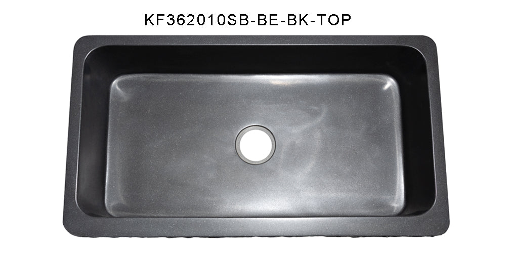 36" Black Granite Farmhouse Sink with Hand-Chiseled Front | Rustic Stone Sink