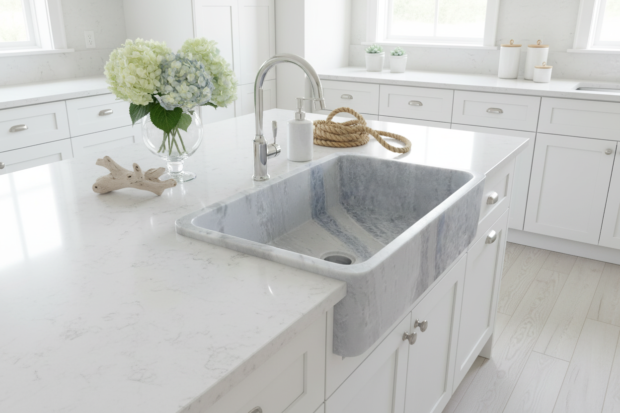 NEW! 30" Cloud Blue Quartzite Stone Farmhouse Sink
