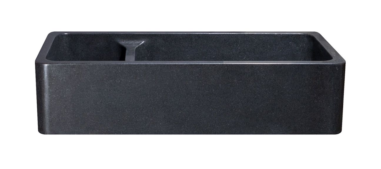 42" Black Honed Granite Double Bowl Farmhouse Sink