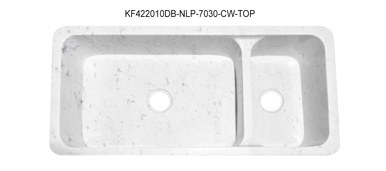 42" Carrara White Marble 70/30 Split Bowl Farmhouse Sink