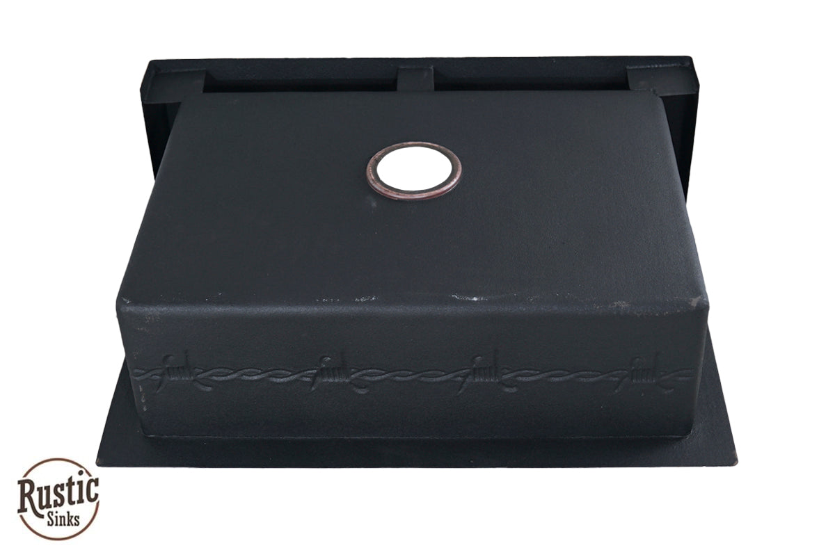 Copper Farmhouse Sink w/Barbwire, Stars & Longhorn