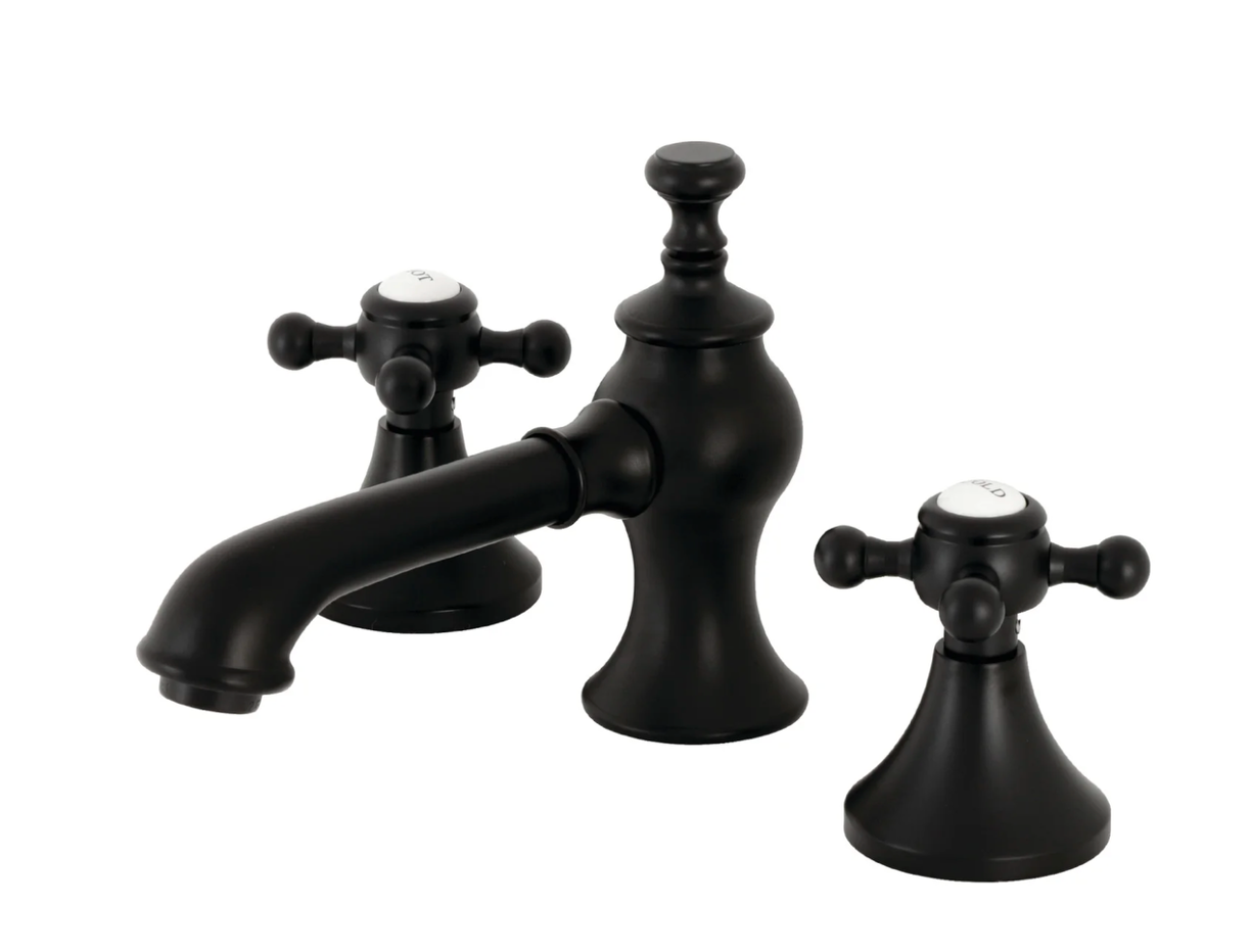 English Country Widespread Lavatory Faucet with Cross Handles - 8-Inch Spread with Pop-Up Drain