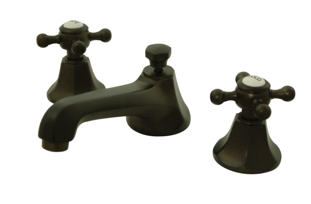 Two Handle Widespread Lavatory Faucet with Pop-Up Drain - Cross Handle & Porcelain Button