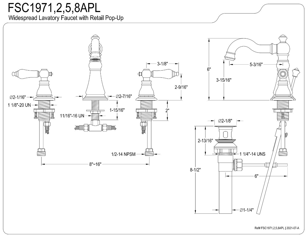 2 Handle Widespread Lavatory Faucet with Pop Up