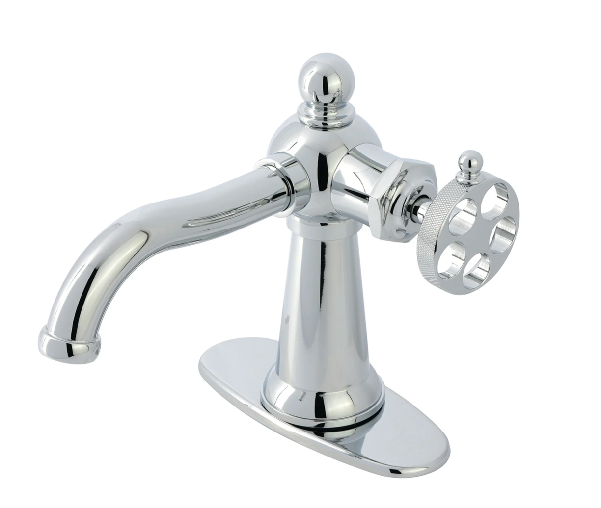 Wendell One-Handle 1-Hole Bathroom Faucet with Knurled Handle and Push Pop-Up Drain