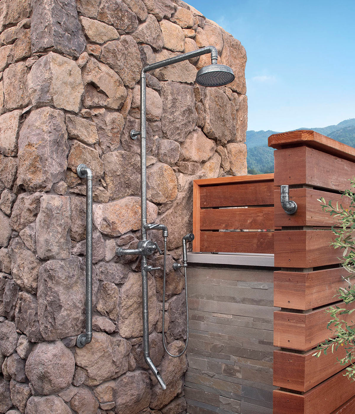 Thermostatic Wall Mount Exposed Shower w/Rainhead, Hand Sprayer & Tub Filler/Footwash