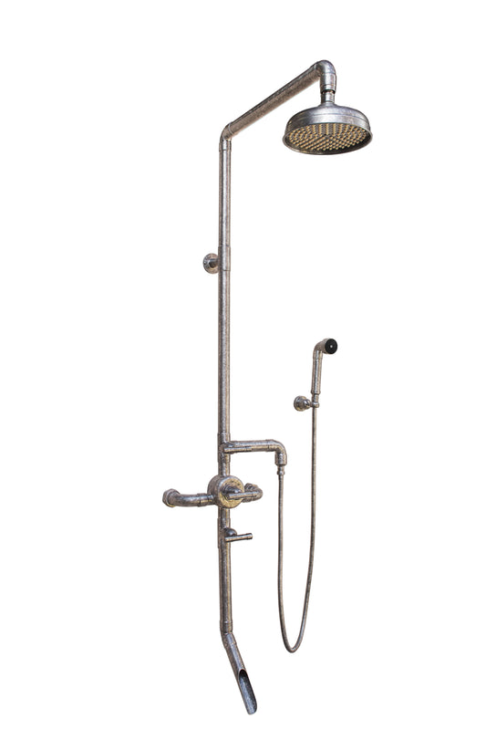 Thermostatic Wall Mount Exposed Shower w/Rainhead, Hand Sprayer & Tub Filler/Footwash