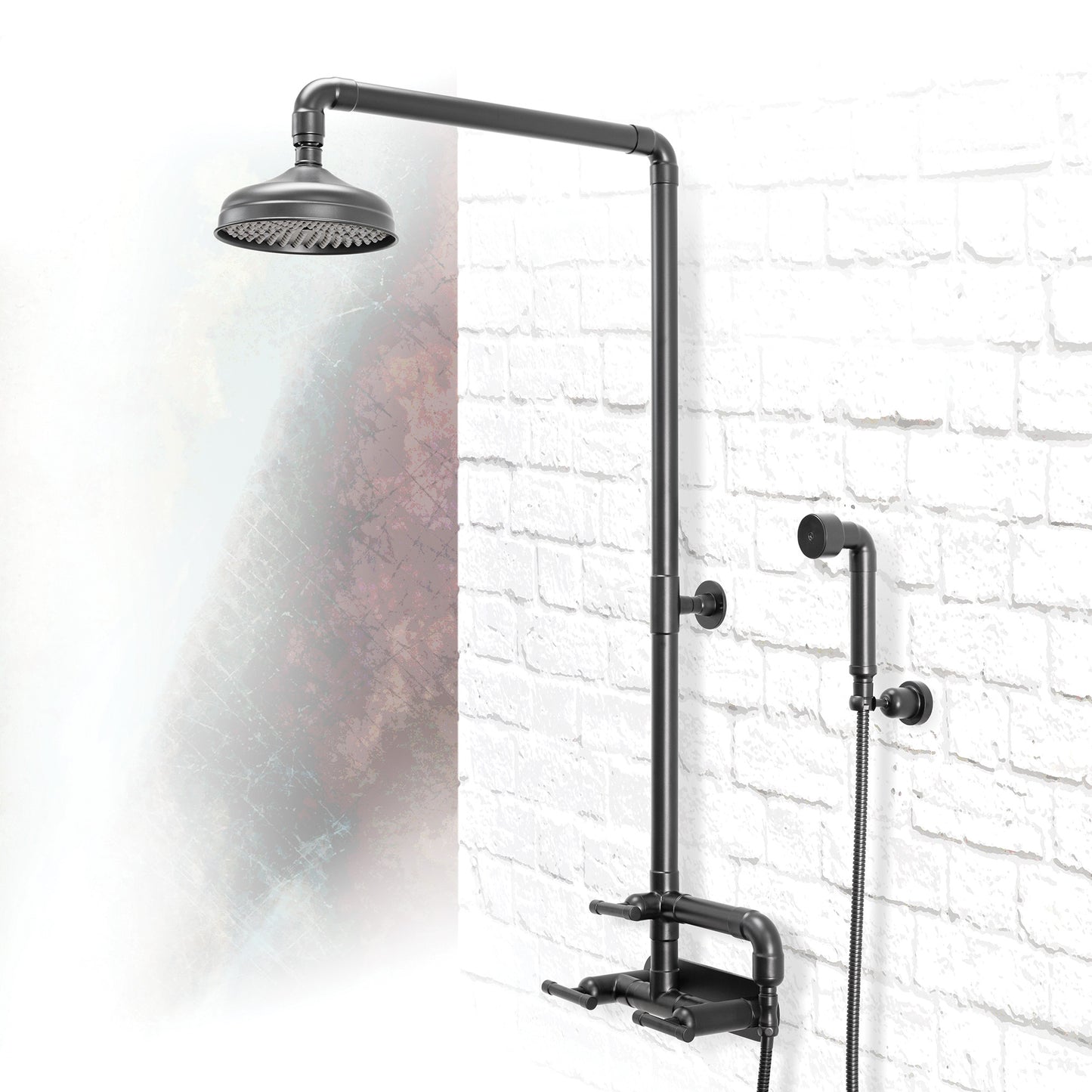 Wall Mount Exposed Shower w/Rainhead & Handshower