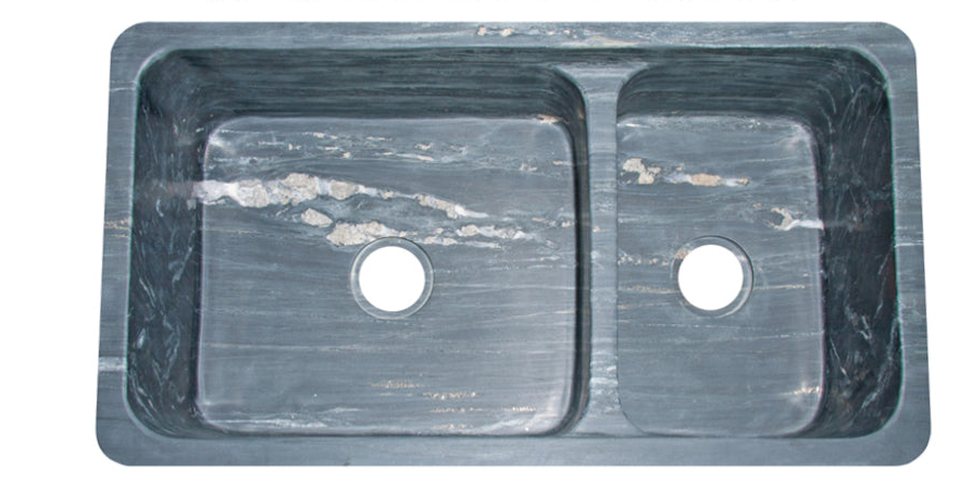 33" Farmhouse Charcoal Soapstone 60/40 Bowl Kitchen Sink