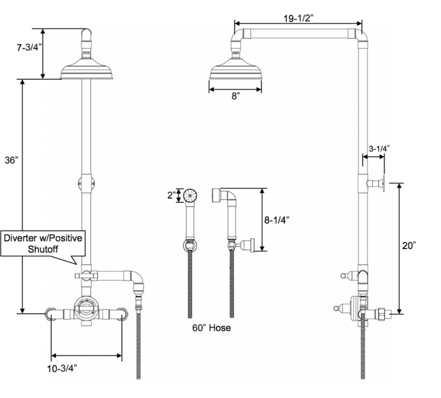 Wall Mount Exposed Thermostatic Shower w/Rainhead & Handshower