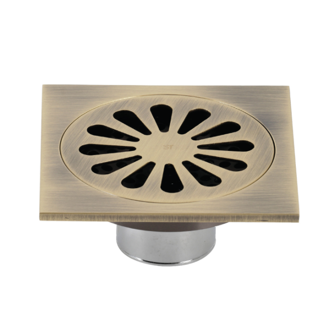 Watercourse Sunburst 4″ Square Grid Shower Drain