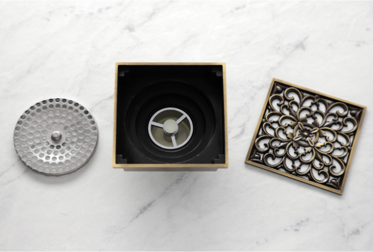 4-Inch Square Grid Shower Drain with Hair Catcher