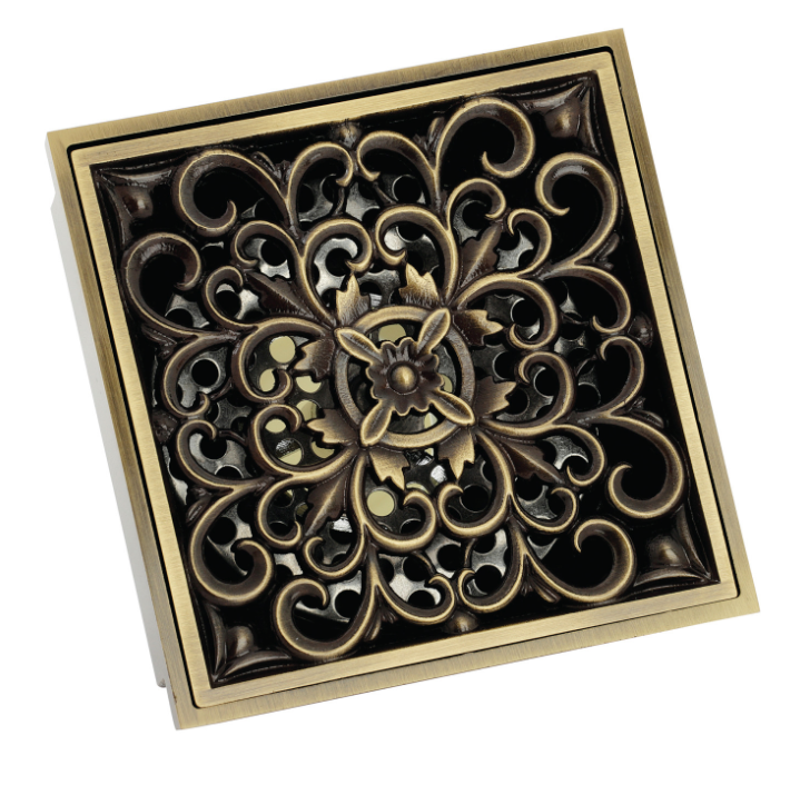 4-Inch Square Grid Shower Drain with Hair Catcher