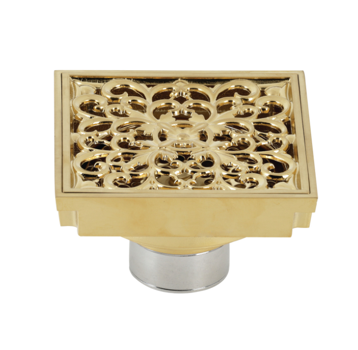 4-Inch Square Grid Shower Drain with Hair Catcher