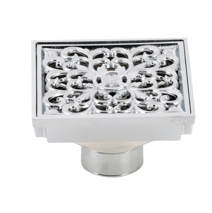 4-Inch Square Grid Shower Drain with Hair Catcher