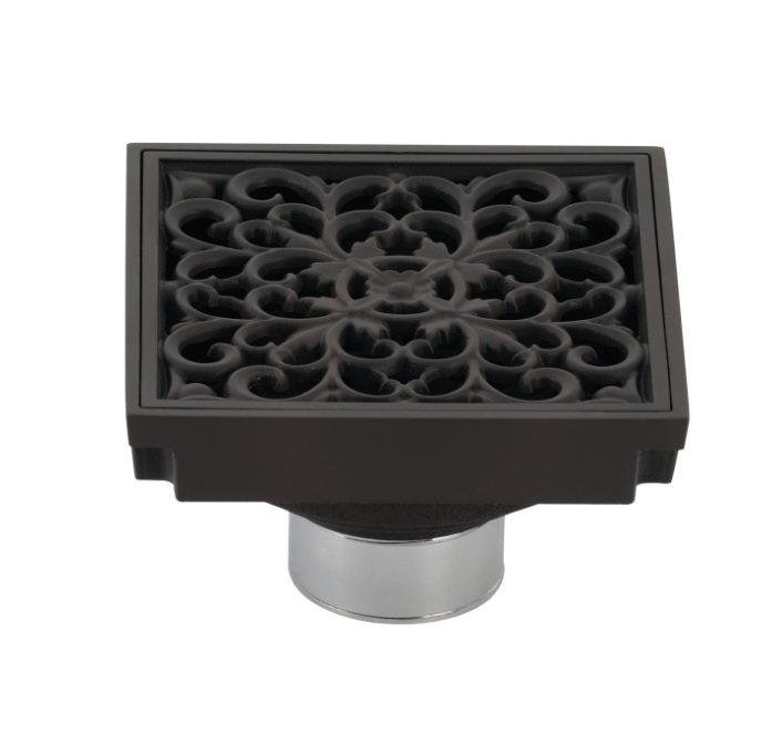 4-Inch Square Grid Shower Drain with Hair Catcher