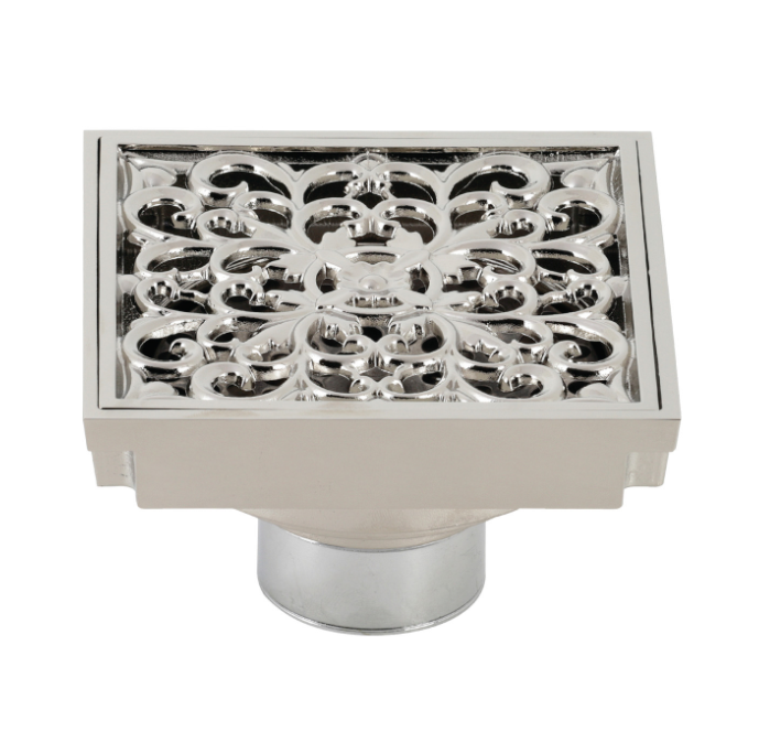 4-Inch Square Grid Shower Drain with Hair Catcher