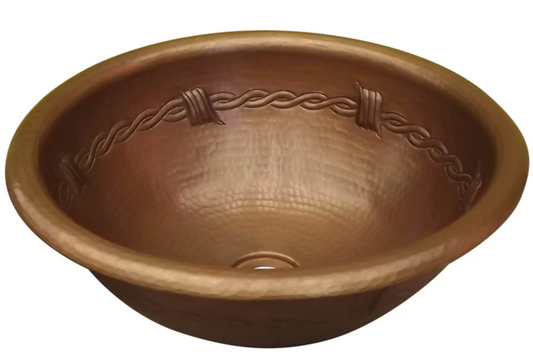 Round Hammered Copper Sink Barbwire Design