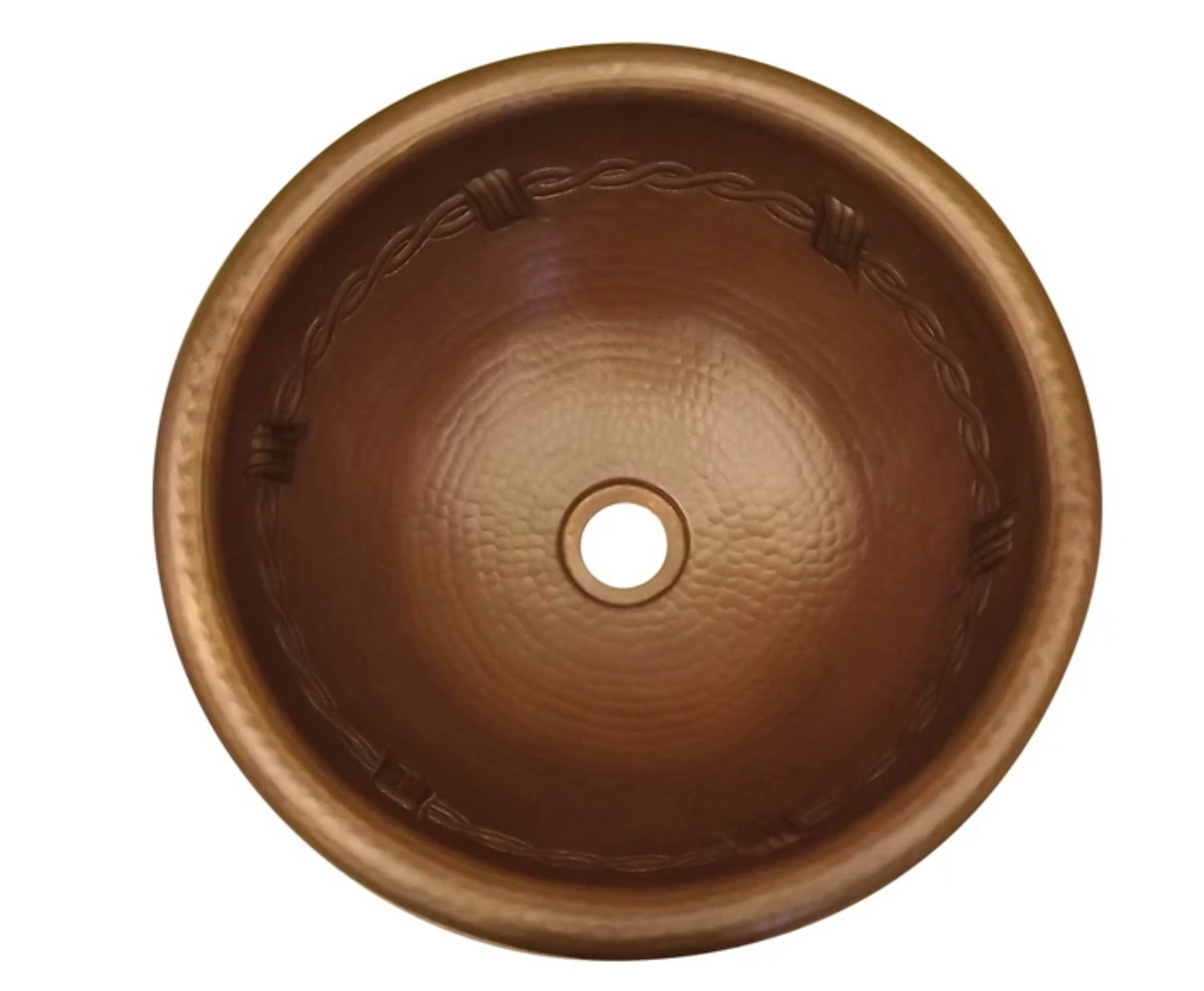 Round Hammered Copper Sink Barbwire Design