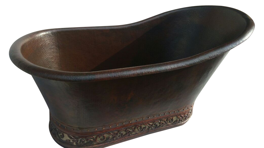 Slipper Copper Bathtub with Scroll Design