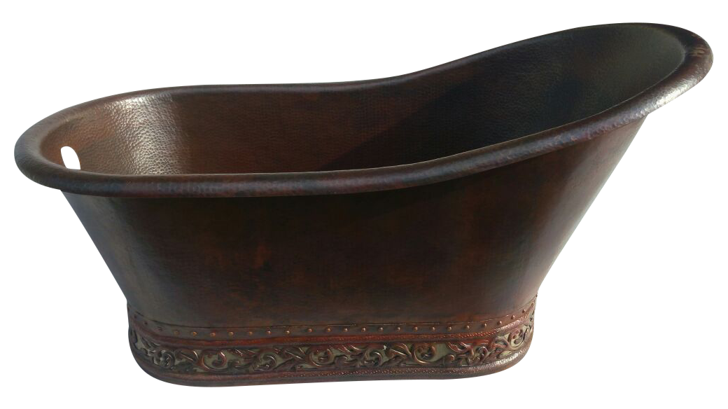 Slipper Copper Bathtub with Scroll Design