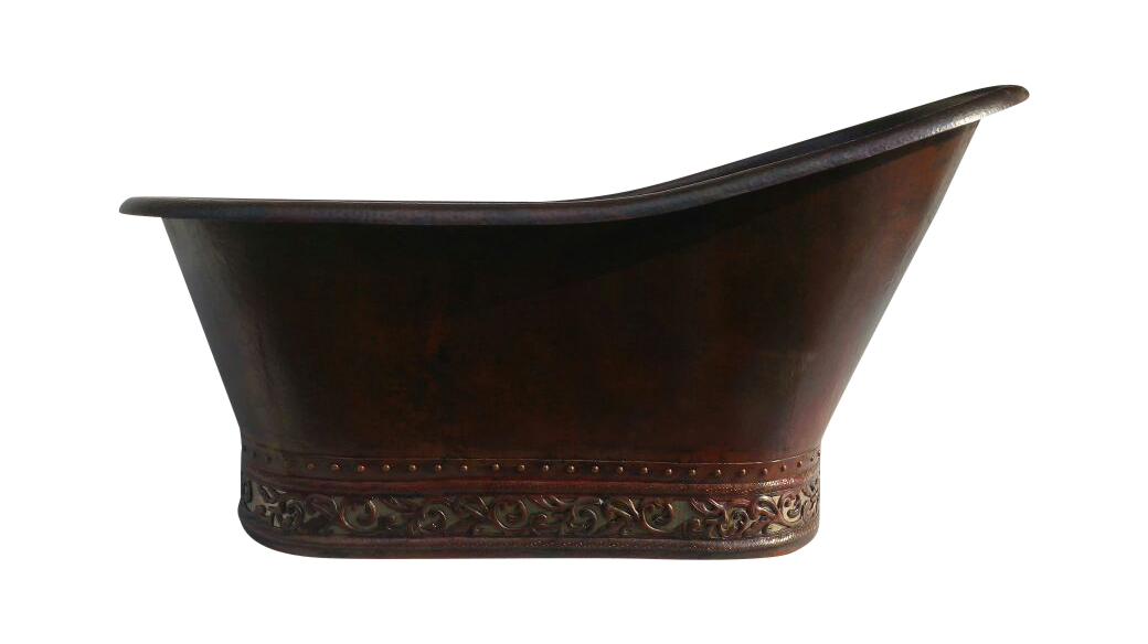 Slipper Copper Bathtub with Scroll Design