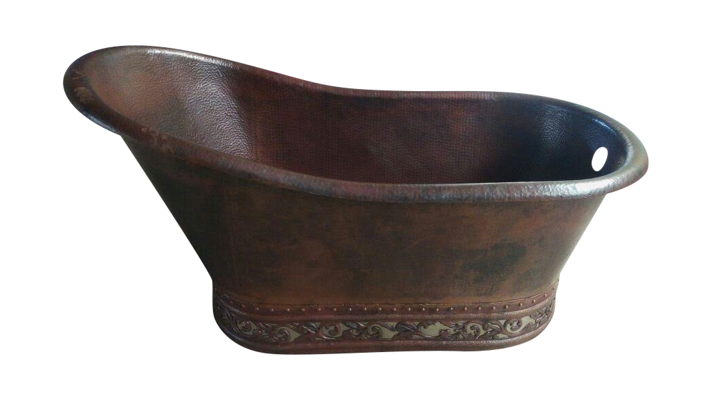 Slipper Copper Bathtub with Scroll Design