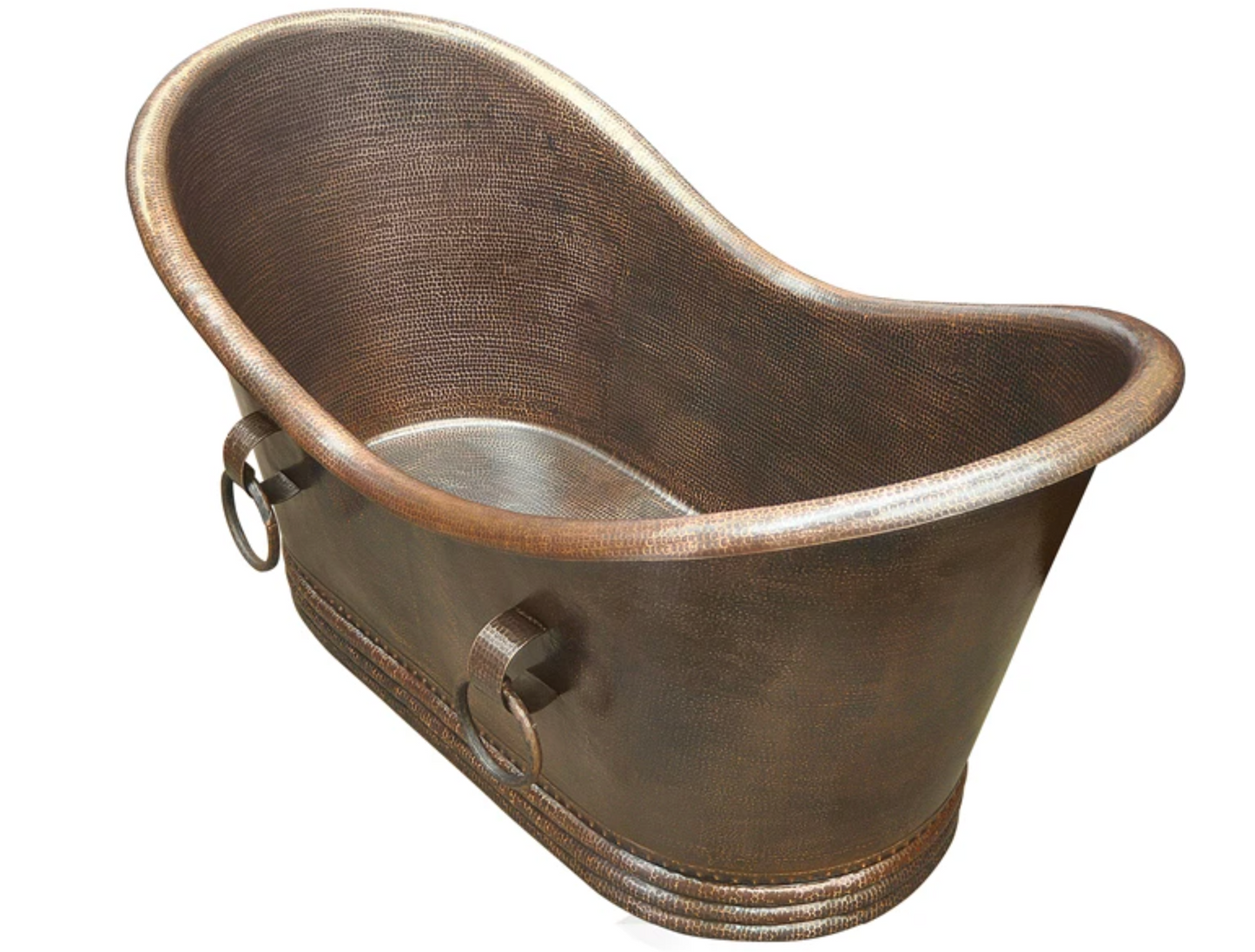 Double Slipper Hammered Copper Bathtub with Rings