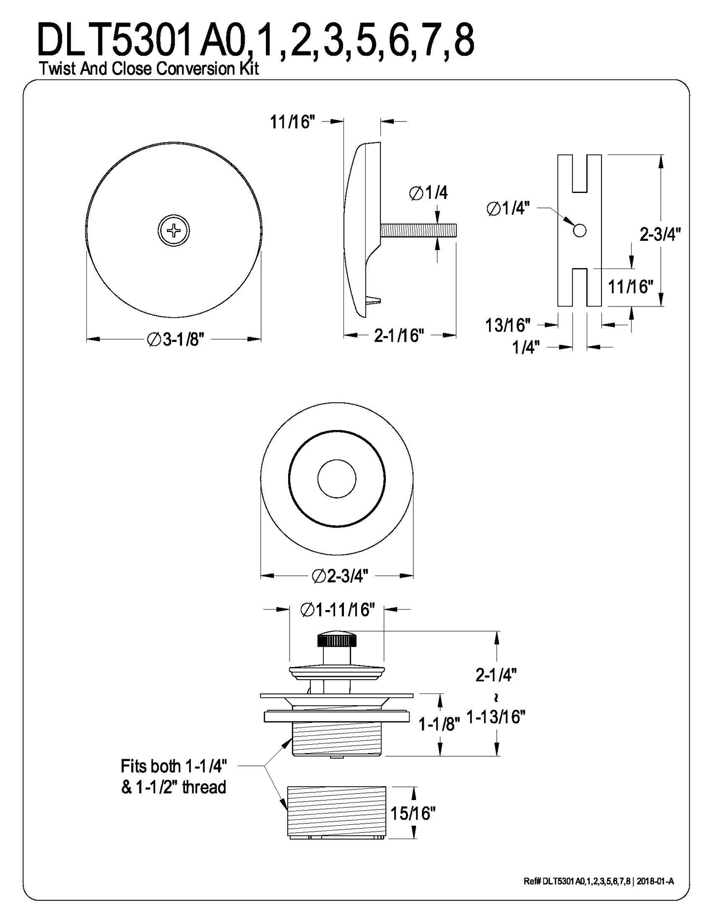 Lift & Turn Tub Drain Kit