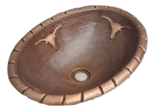 Oval Copper Sink with Longhorn Bull Design