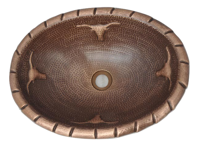 Oval Copper Sink with Longhorn Bull Design