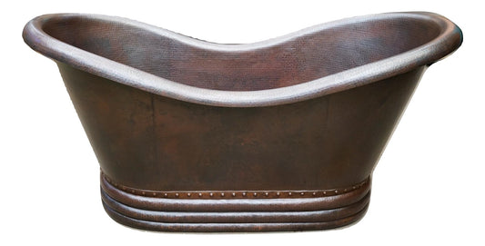 Double Slipper Hammered Copper Bathtub