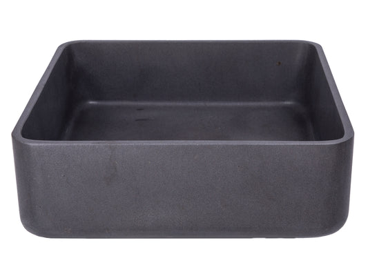 Square Vessel Sink in Black Lava Stone