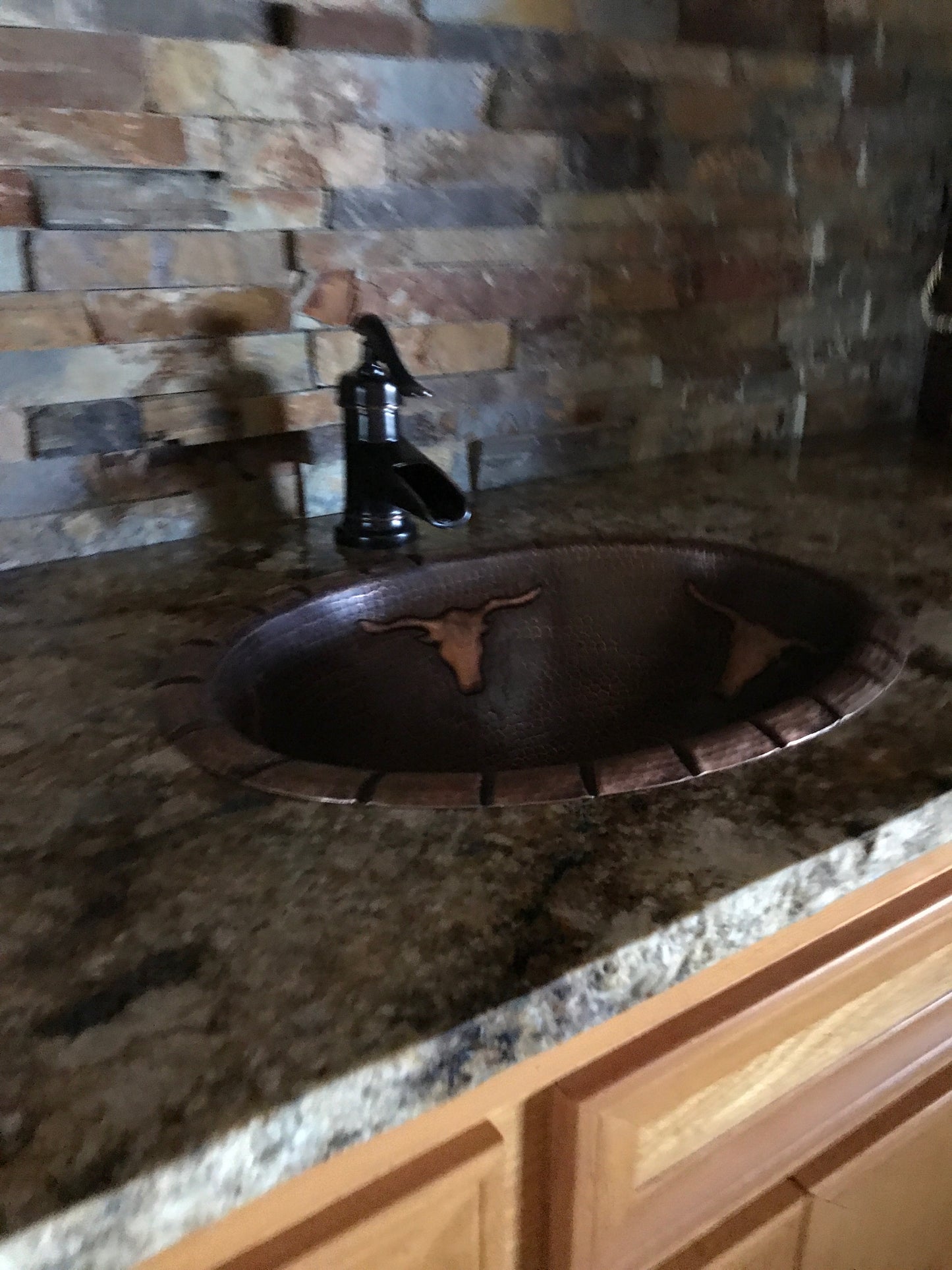 Oval Copper Sink with Longhorn Bull Design