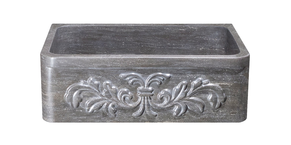 30" Smoke Brown Limestone Carved Front Farmhouse Sink
